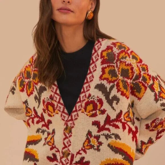 FARM Rio Toucans Scarf Knit Cardigan - Picture 1 of 13